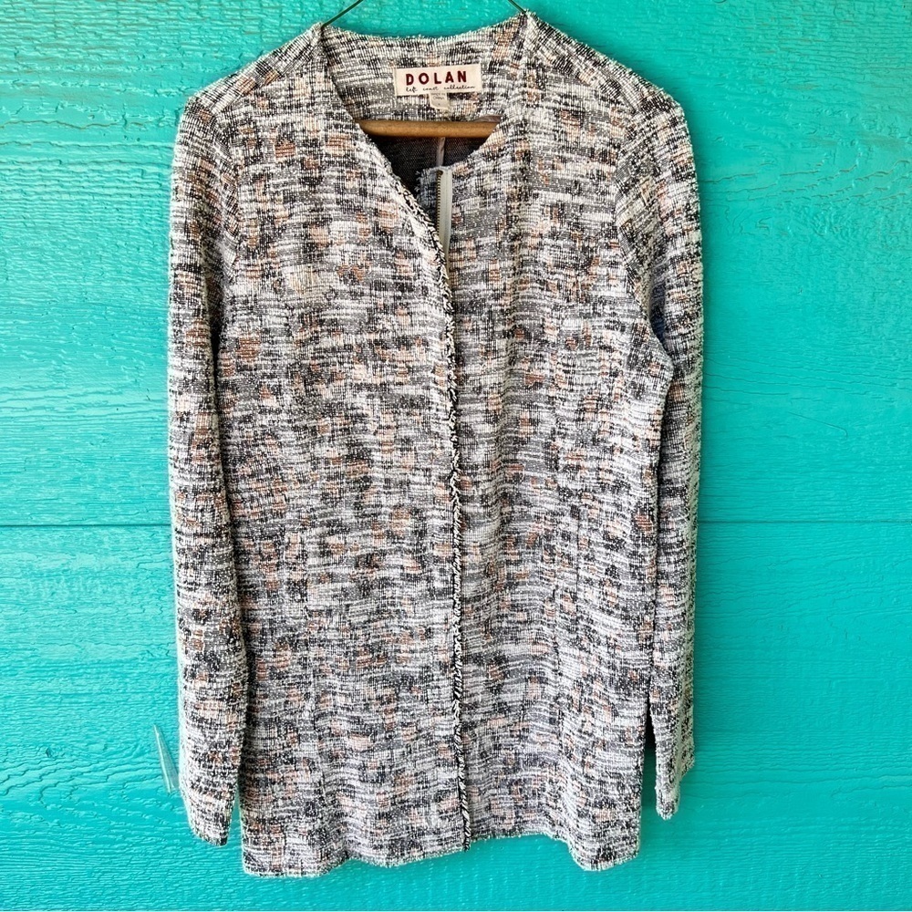ANTHROPOLOGIE SCANDI MINIMALIST TWEED LONGLINE ZIPPER CARDIGAN POCKETS SMALL EUC - Picture 2 of 12
